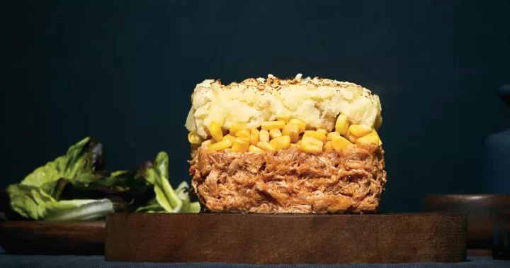 Pâté chinois au porc effiloché, pomme de terre douce