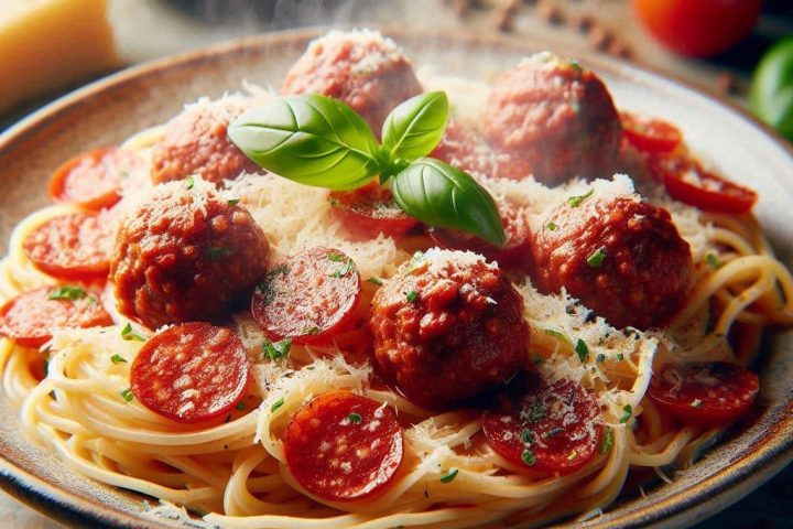 Spaghetti sauce aux boulettes et pepperoni