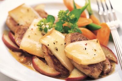Aiguillette de mignon de porc au brie fondant et poires