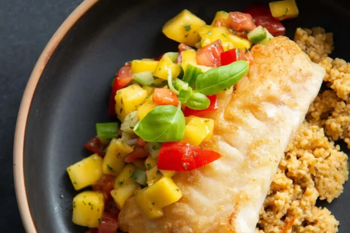 Longe de morue, salsa de mangues et coriandre