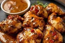 Haut de cuisse de poulet rôtis aux épices, sauce aux poivres