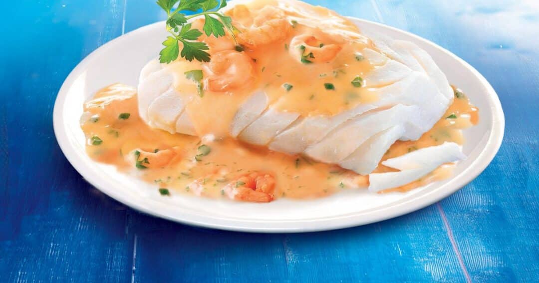 Filet de sébaste braisé sauce crème aux crevettes et citron