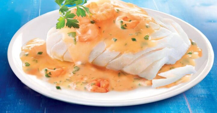 Filet de sébaste braisé sauce crème aux crevettes et citron