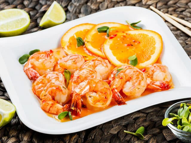 Sauté de crevettes à l'orange et gingembre
