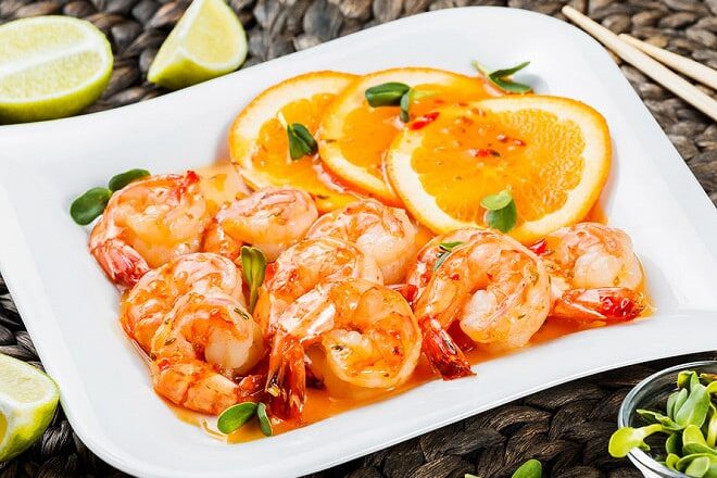 Sauté de crevettes à l'orange et gingembre